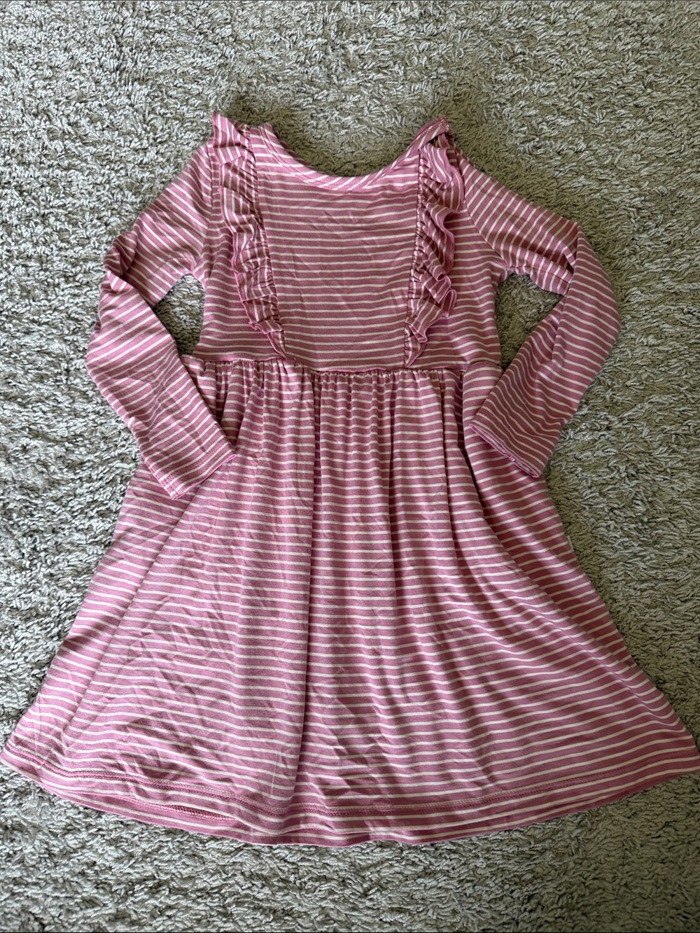 Little Sleepies Pink and White Striped Ruffle-Front Long Sleeve Dress,Never worn
